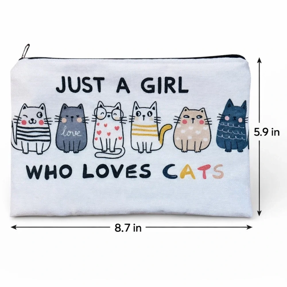 Cat Lover Canvas Zipper Pouch | Cosmetic Bag | Makeup Bag | Travel Organizer